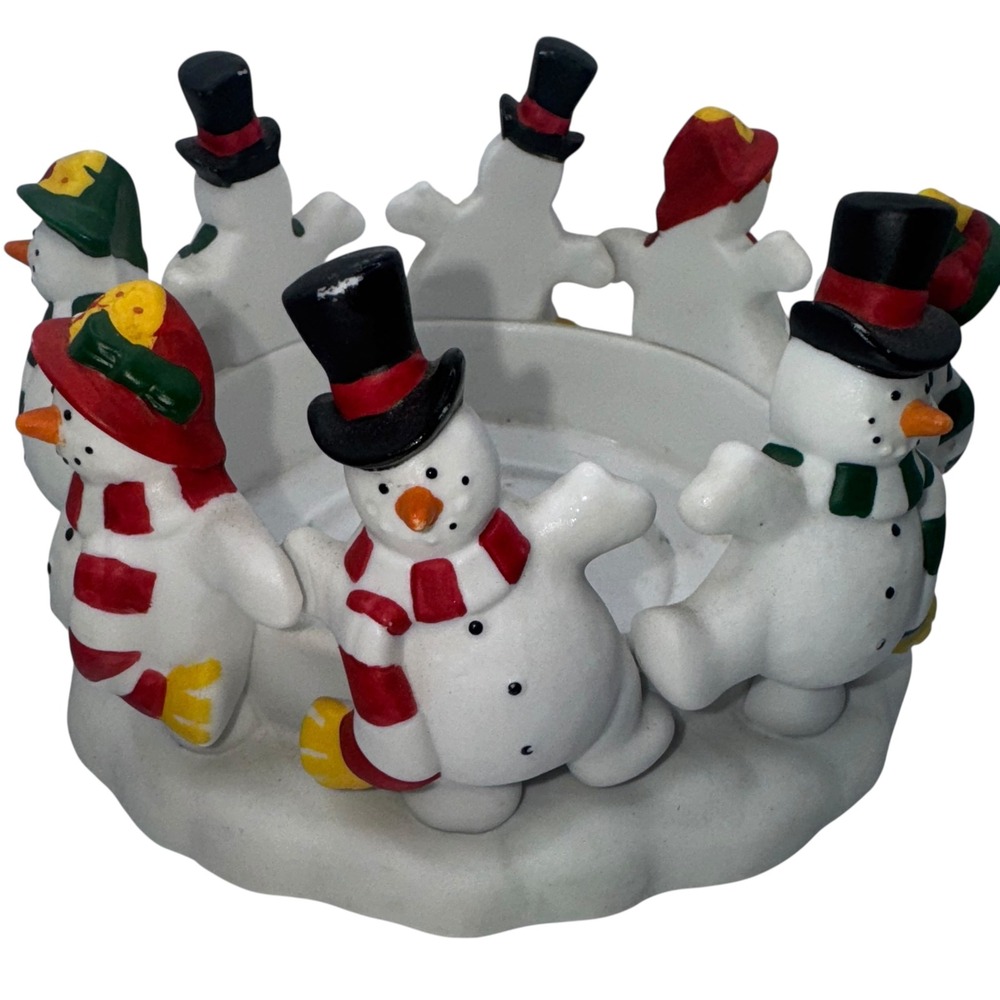 Ceramic Snowman Candle Holder Tabletop Decor Winter Holiday Christmas